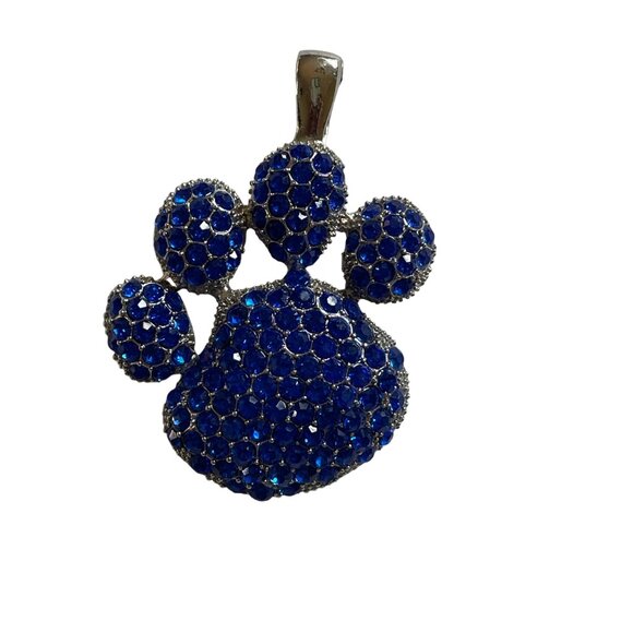 Pet Lover Paw Print Necklace Rhinestone Statement Pendent Silver Plated u Jewelr - Picture 1 of 5